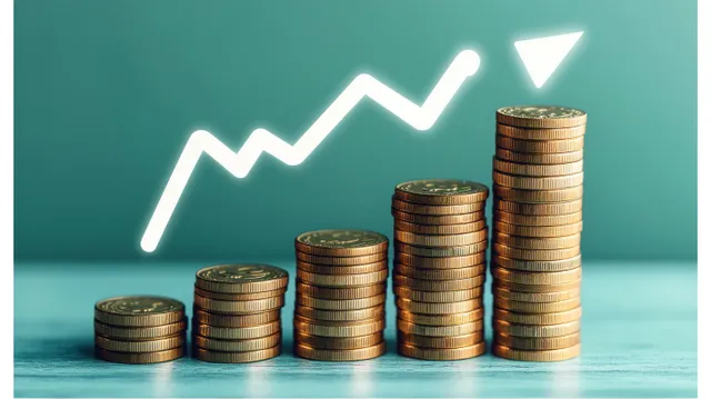 Stacked golden coins rising beside glowing interest-rate chart arrow for retirement investing