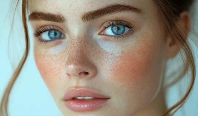 Smiling woman applying cleansing moisturizer gel to face against bright plain background