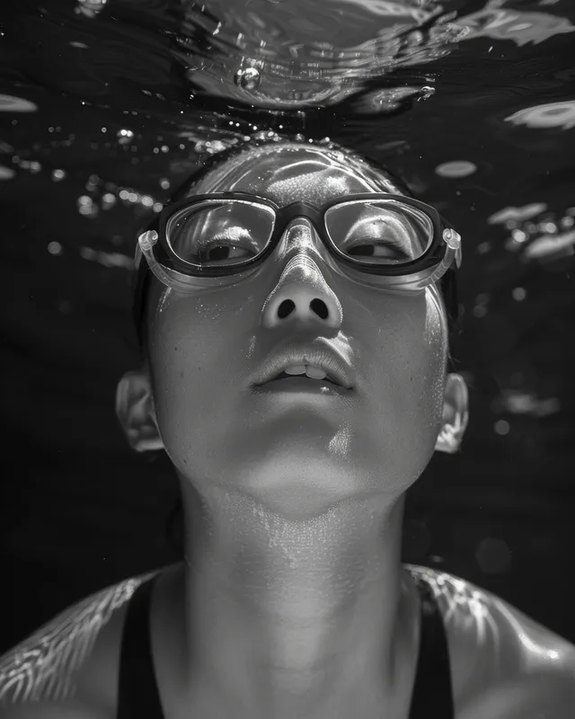 Chinese female swimmer in butterfly dive start, intense focus under pool water surface splash