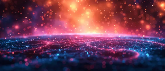 Neon sports arena rings glow over Paris-like night sky with fiery light trails