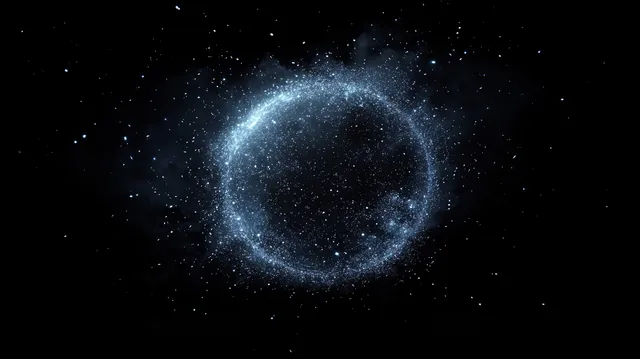 Glowing blue stardust ring swirling in dark space with tiny particles forming a halo