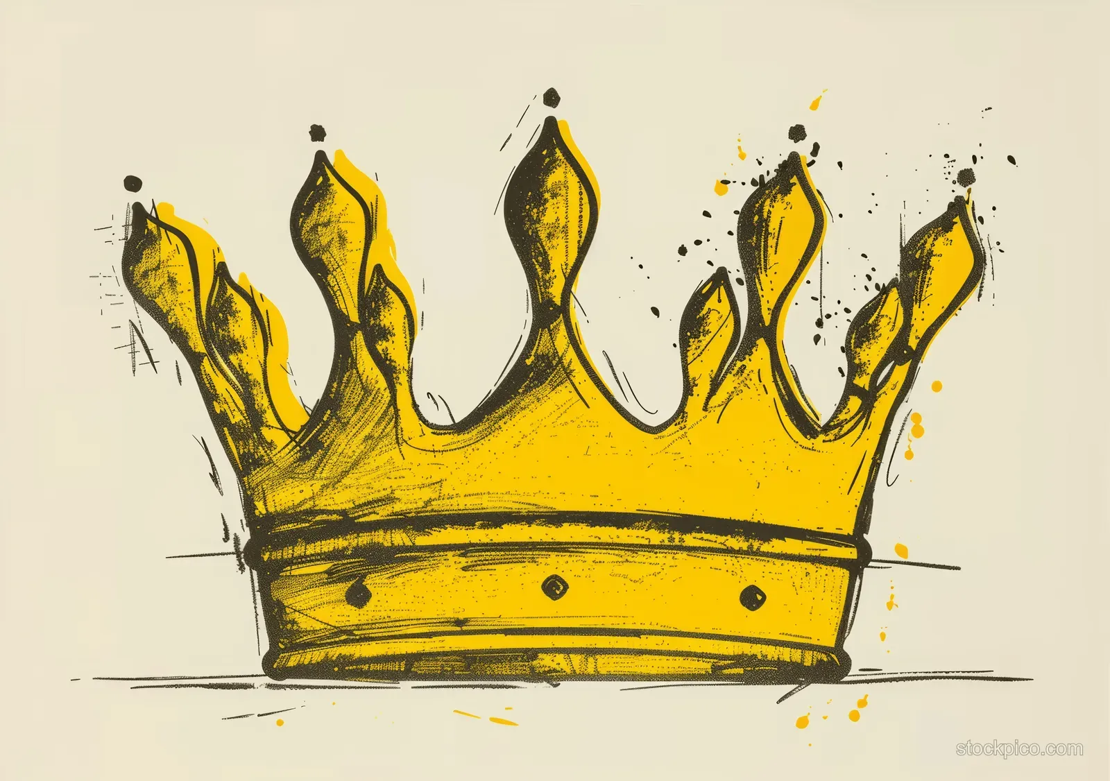 Yellow crayon crown doodle centered on white paper with black sketch lines and yellow speckles.