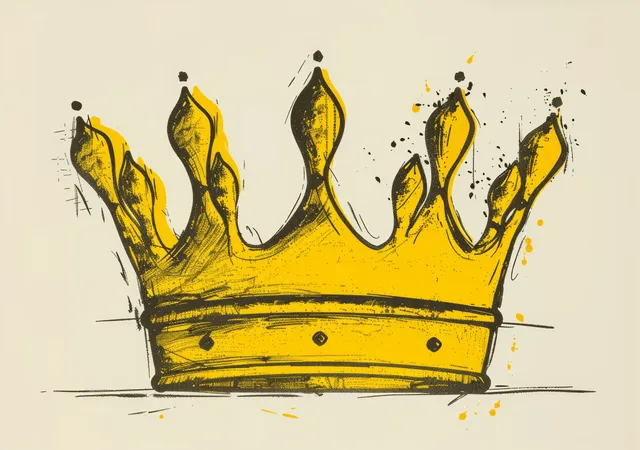 Yellow crayon crown doodle centered on white paper with black sketch lines and yellow speckles.