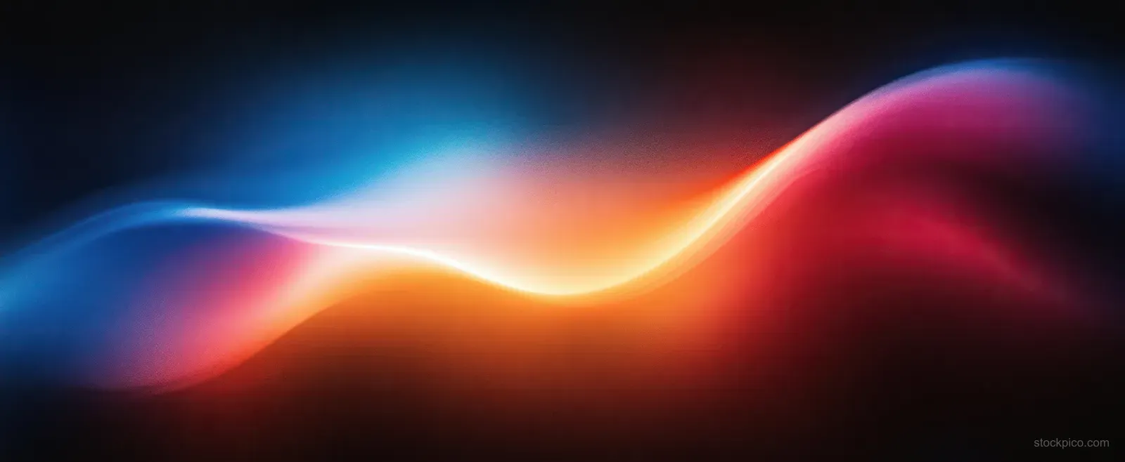 Abstract blue, orange, and red glowing waves on a dark background.