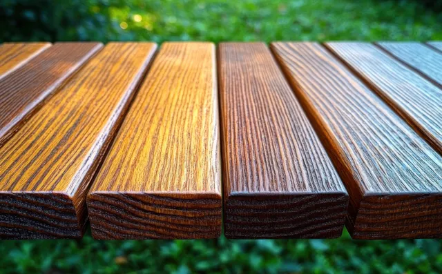 Close-up of stacked wooden planks showing grain texture in soft natural daylight