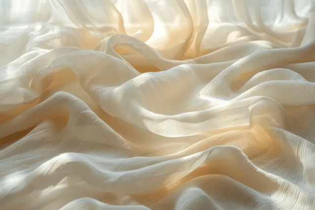 Soft wavy fabric in cream and beige with delicate folds under gentle light