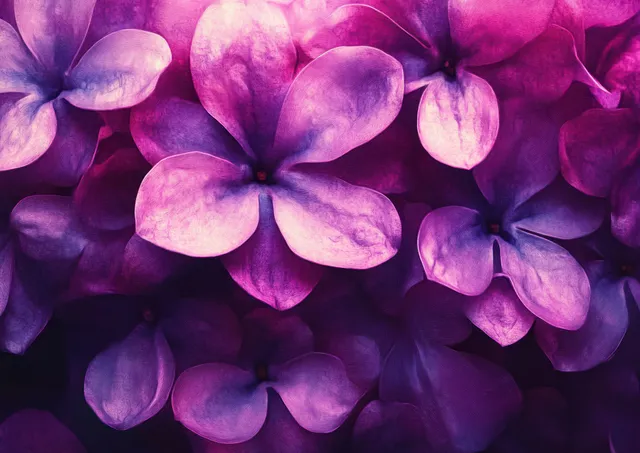 Purple lilac blossoms filling a spring garden with vivid petals