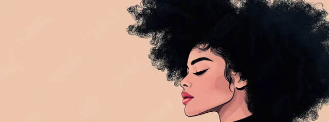 Minimalist profile portrait of Black woman gently combing natural afro hair