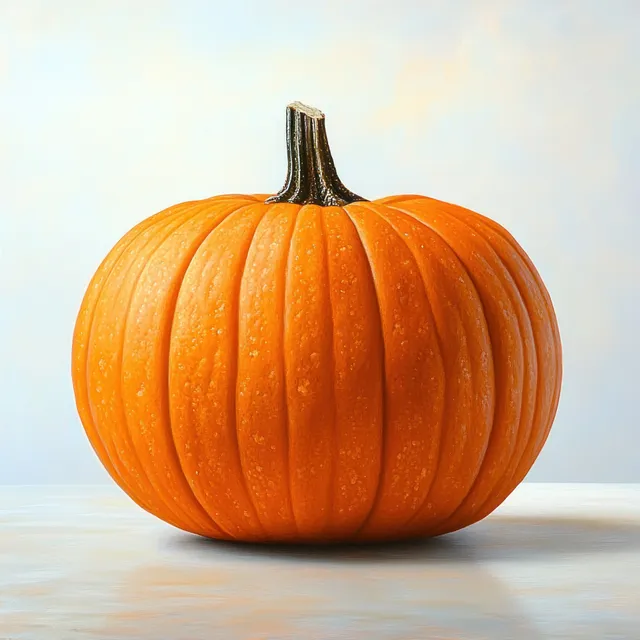 Orange pumpkin on white studio background with curved ridges and soft shadow