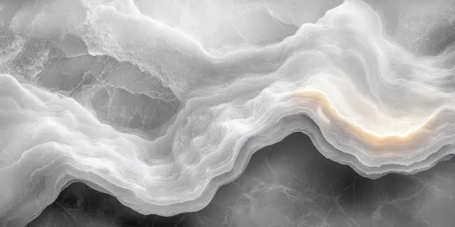 Close-up translucent mineral rock with flowing white and light-gray bands and layered texture