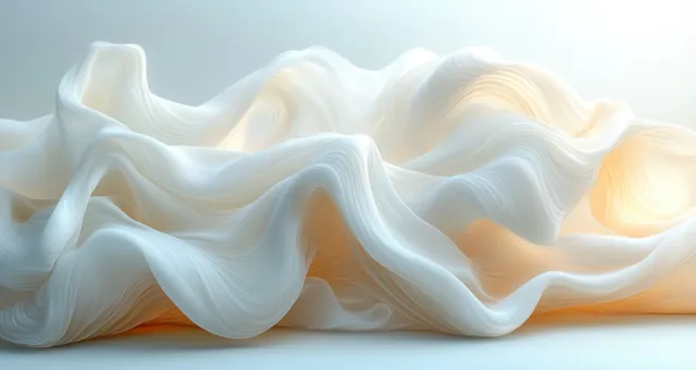 Minimalist white wave abstraction with soft light, flowing folds, and glowing highlights