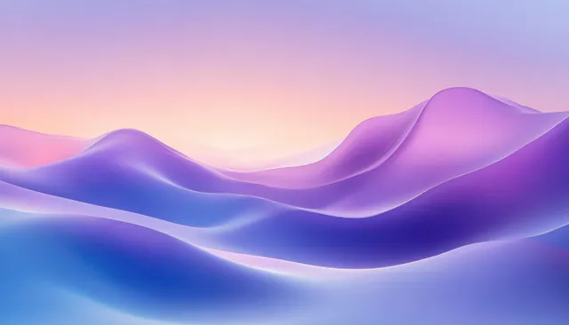 Pastel purple and blue abstract mountains with smooth glowing waves at dusk