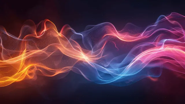 Glowing wave light trails intertwine across a dark futuristic gradient background