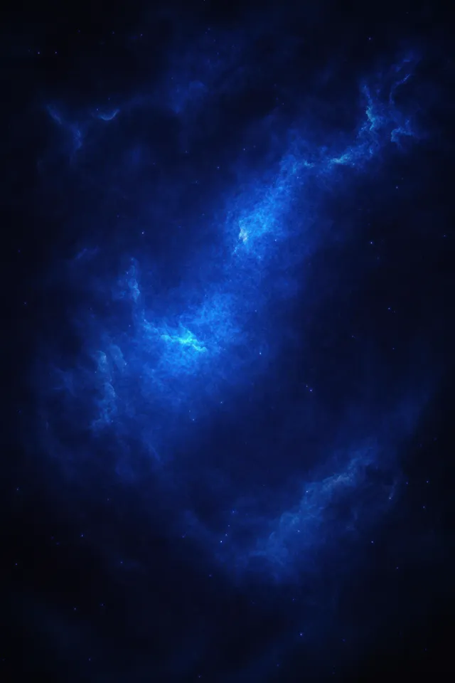 Blue glowing nebula with swirling cosmic dust and stars in deep dark space