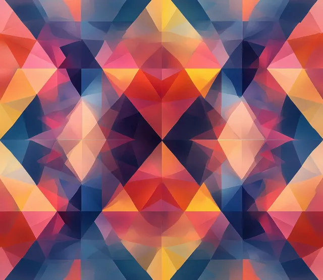 Seamless pastel triangle kaleidoscope pattern with soft diffused lighting and sharp geometric symmetry