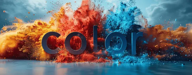 Bold “color” letters over a blue background with red, cyan, and yellow powder explosion behind them.