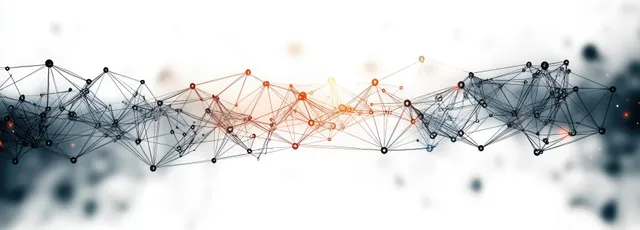 Glowing abstract network nodes connected by luminous lines across a blurred gradient