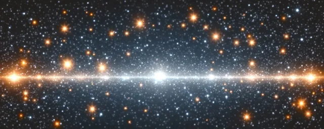 Twinkling star burst across a dark night sky with glowing specks and dreamy haze
