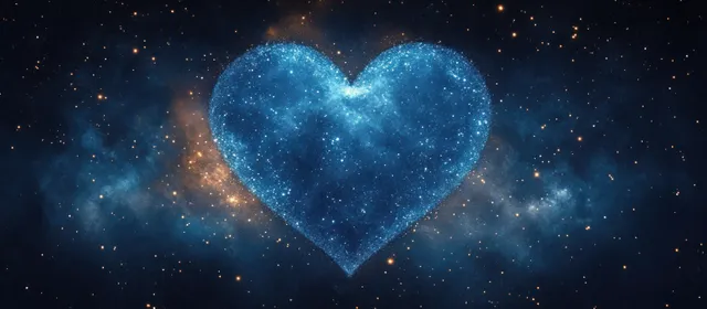 Translucent blue heart floating in a starry night sky with cosmic shimmer glow