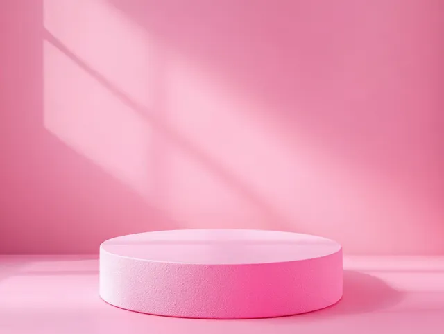 A pink cylindrical podium on a pastel floor with soft light gradients and subtle shadows in a minimal studio scene.