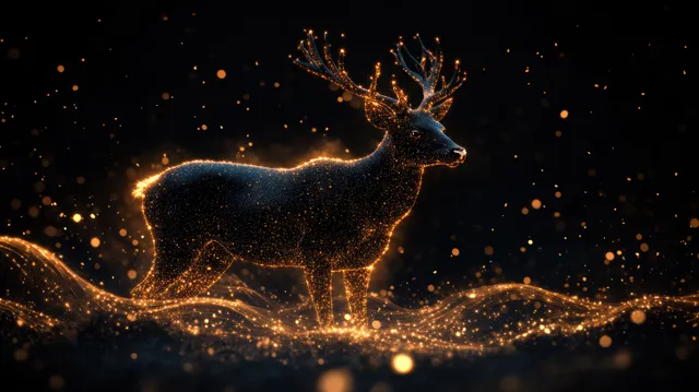 Black Deer with Glowing Gold Waves on Dark Background