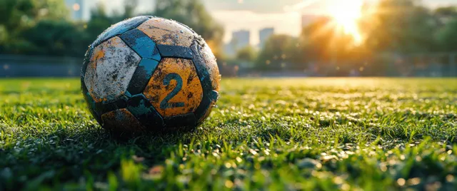 Soccer ball with German flag colors on green grass field before a match