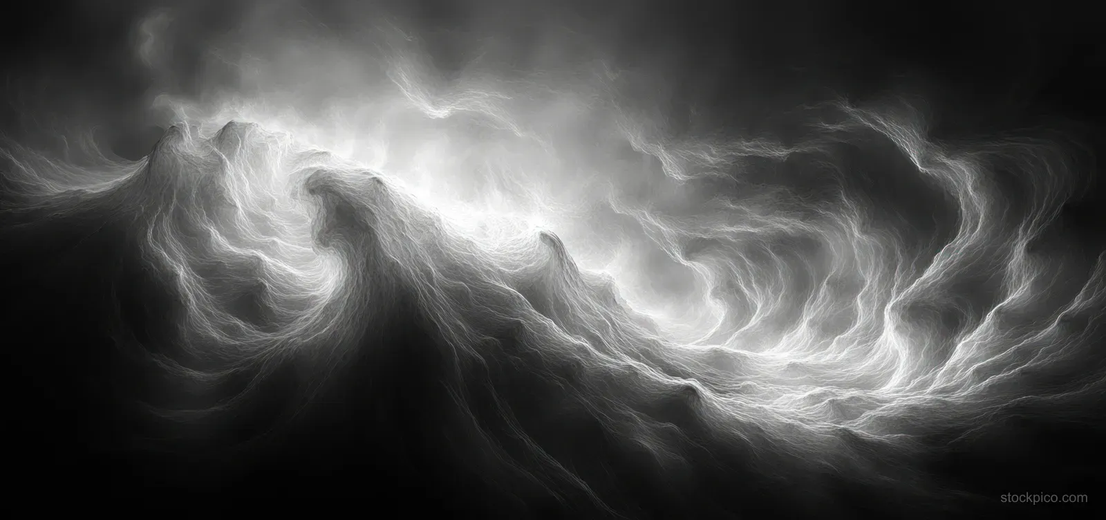 A monochrome swirling vortex tunnel with smoky noise texture across a dark grayscale background.