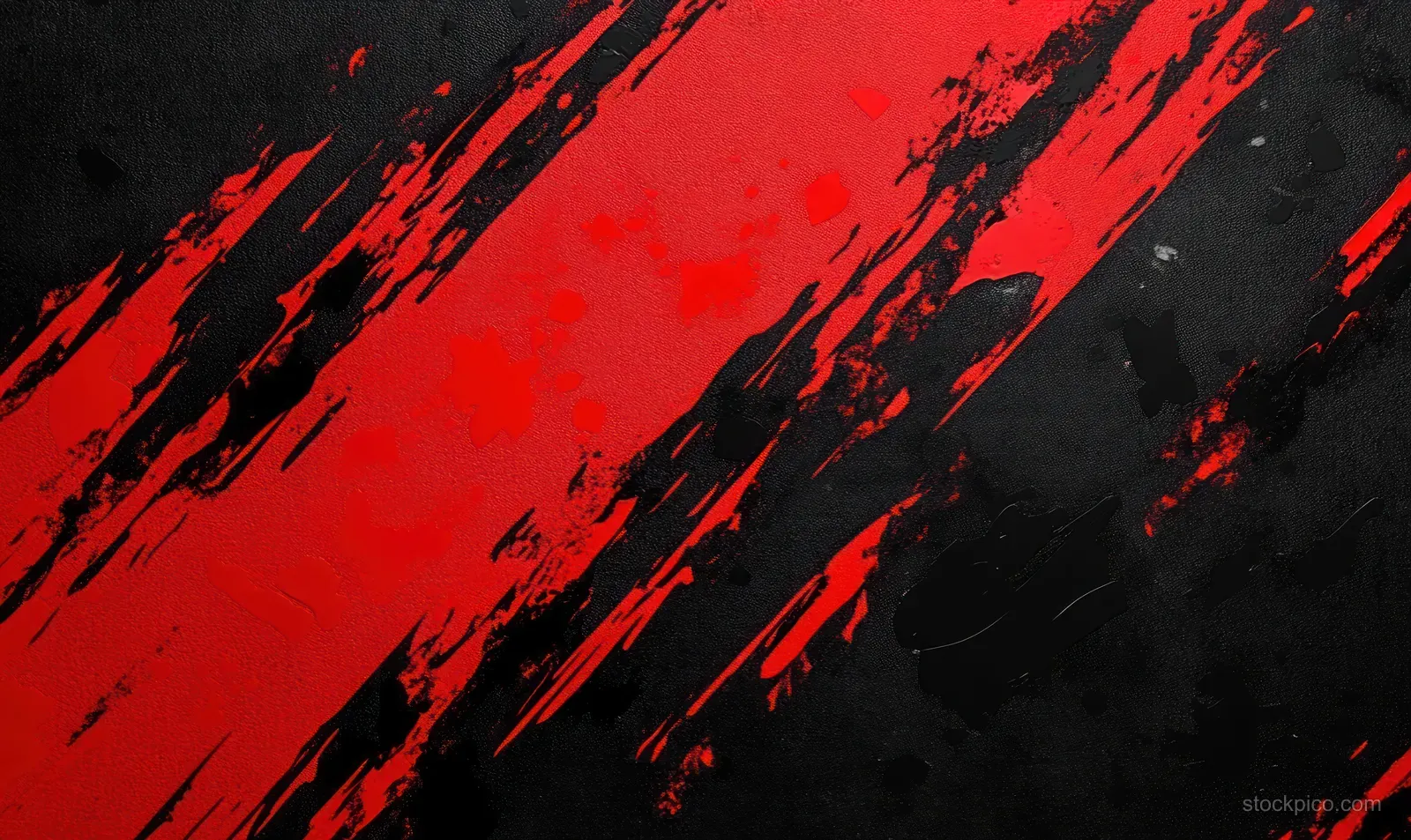 Diagonal red and black paint streaks spread across a dark, gritty textured abstract background.