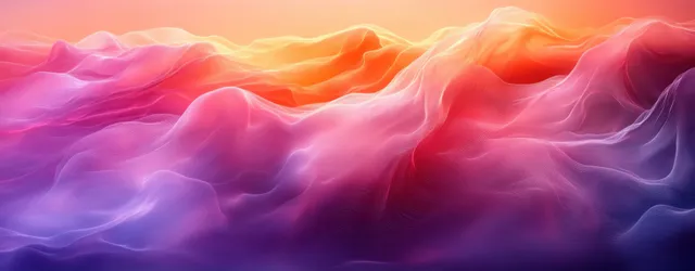 Abstract flowing light ribbons in purple and orange gradient, glowing wave texture