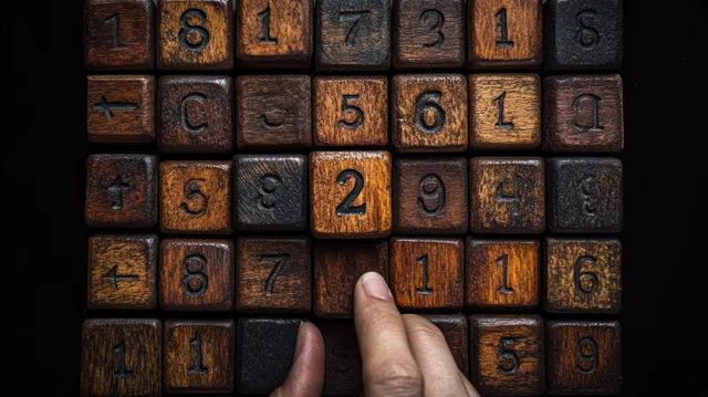 A hand rearranges numbered wooden blocks in a dark grid, implying a quarterly economic change.