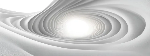 Spiraling white lines forming a tunnel-like abstract wave in minimalist architectural space
