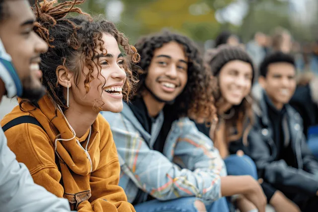 Diverse friends laughing and chatting on blankets in a Paris city park