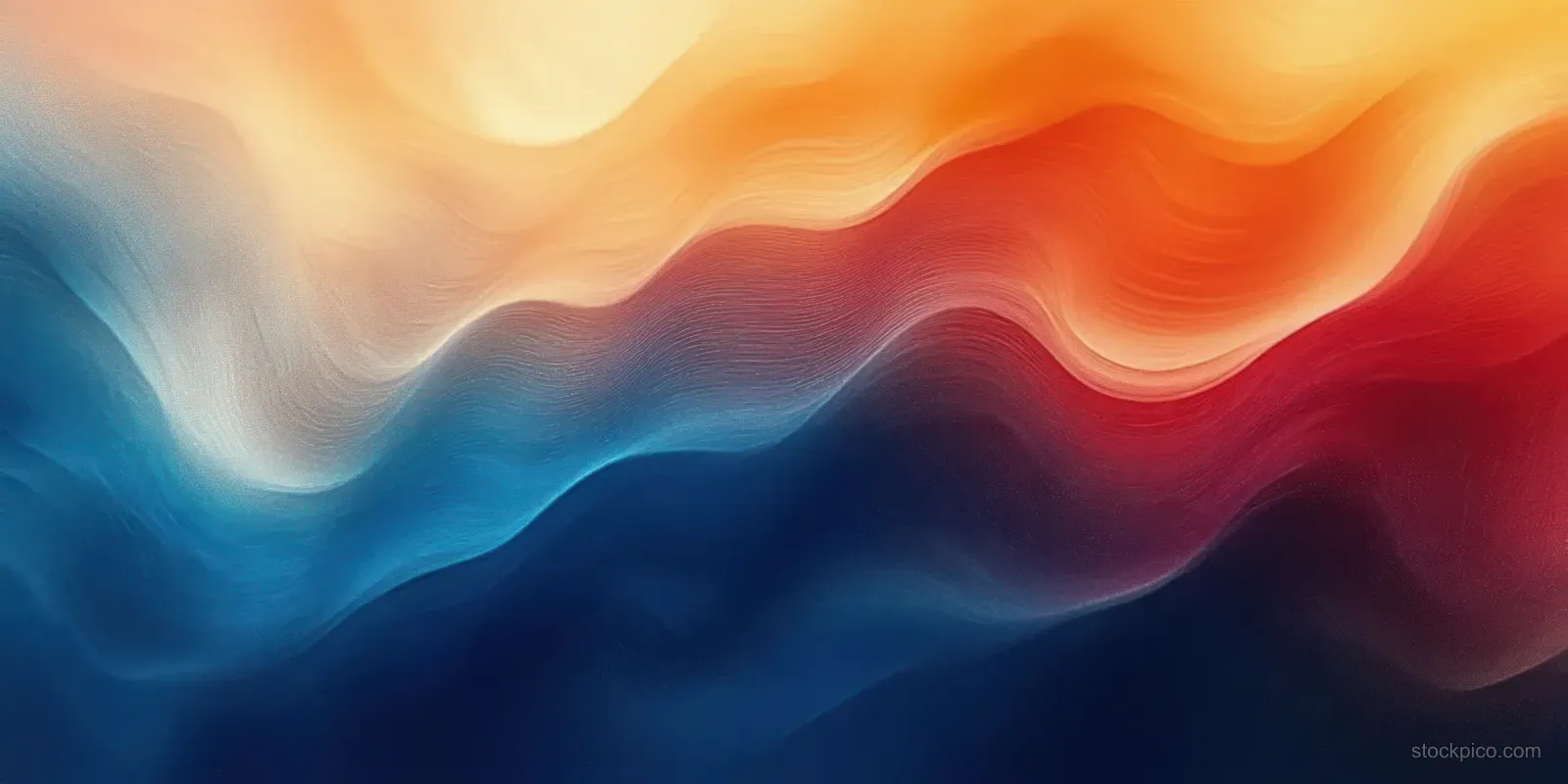 Layered wave-like swirls in blue, orange, and red paint with soft glowing highlights and painterly texture.