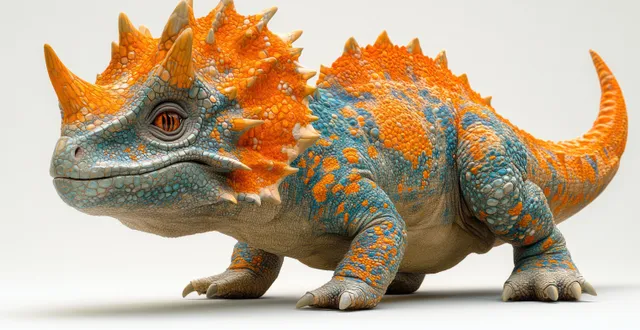 Achelousaurus dinosaur 3D rendering in side profile on a white background with curved spikes and raised frill bosses.