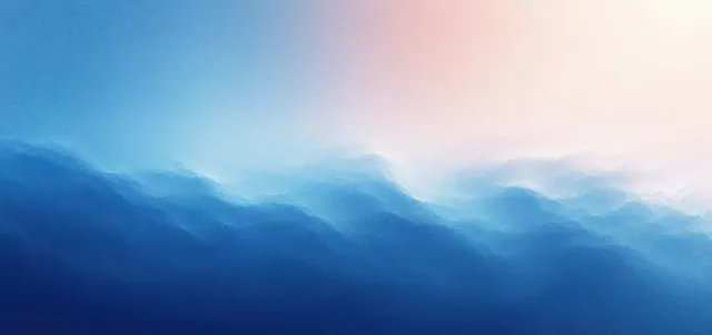 Soft light blue and peach gradient landscape backdrop with blurred mountain silhouettes