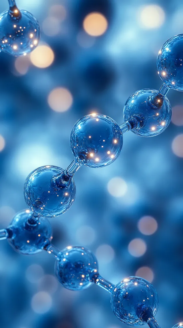 Interconnected glowing blue spheres resembling molecules, close-up on a soft blurred gradient background