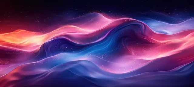 Vivid blue and purple light trails ribbon across a starry night abstract wave