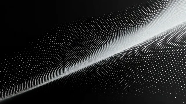 White dotted wave pattern curves across a black background, forming depth and movement.