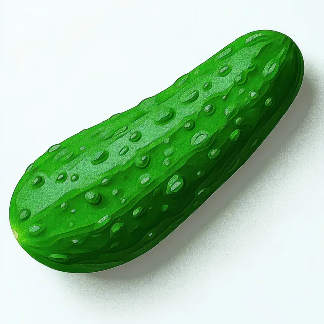 Fresh green cucumber with water droplets and textured skin on clean white background