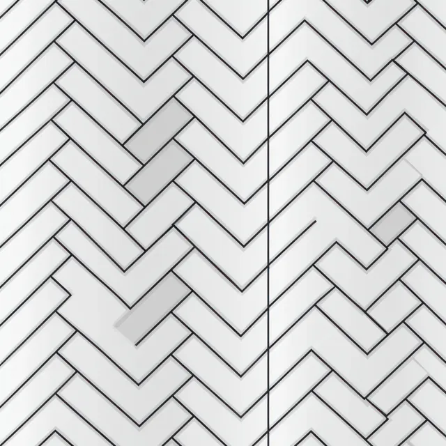 Close-up of white and gray chevron tiles forming repeating zigzag geometric pattern on a flat surface.