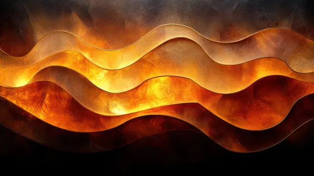 Abstract Aboriginal-inspired wave pattern with glowing amber curves over a dark background.