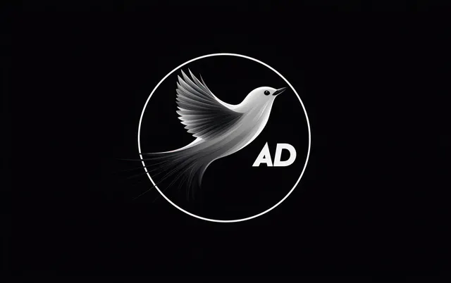 Grayscale bird soaring mid-flight inside a white circular emblem on a black background