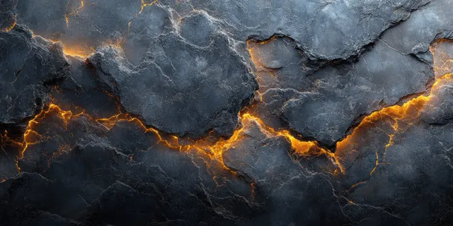 Dark Gray Stone Texture with Glowing Orange Cracks and Dramatic Light