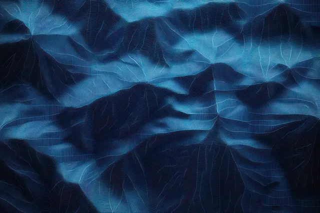 Blue digital topographic contour lines form mountain ridges and valleys over a textured grid background.