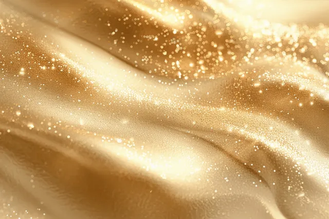 Beige watercolor wave texture with swirling gold glitter particles and soft luminous highlights