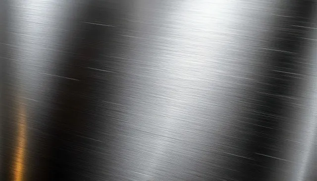 Brushed aluminum steel plate texture with high-contrast light streaks and sharp metallic grain