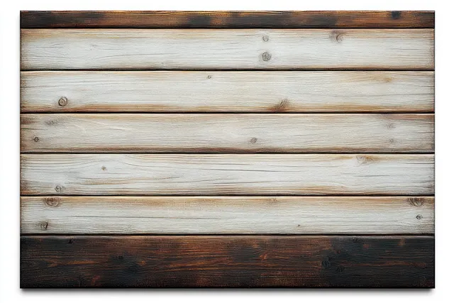 Weathered white wooden planks with charred dark brown edges create a rustic, textured background.