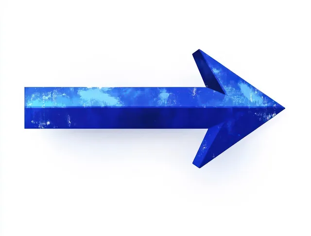 Blue textured rightward arrow symbolizing direction and movement on clean white background