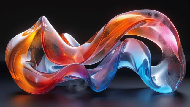 Glossy iridescent 3D ribbon wave on black background with studio rim lighting and soft reflections
