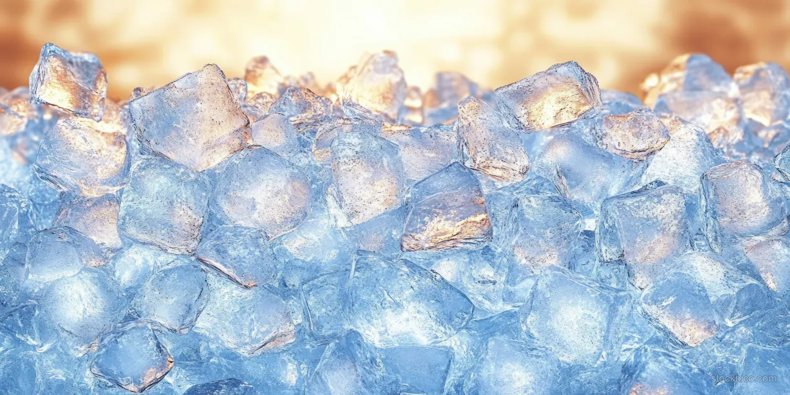 Crushed ice chunks filling the frame with blue refraction and sparkling frosty texture.